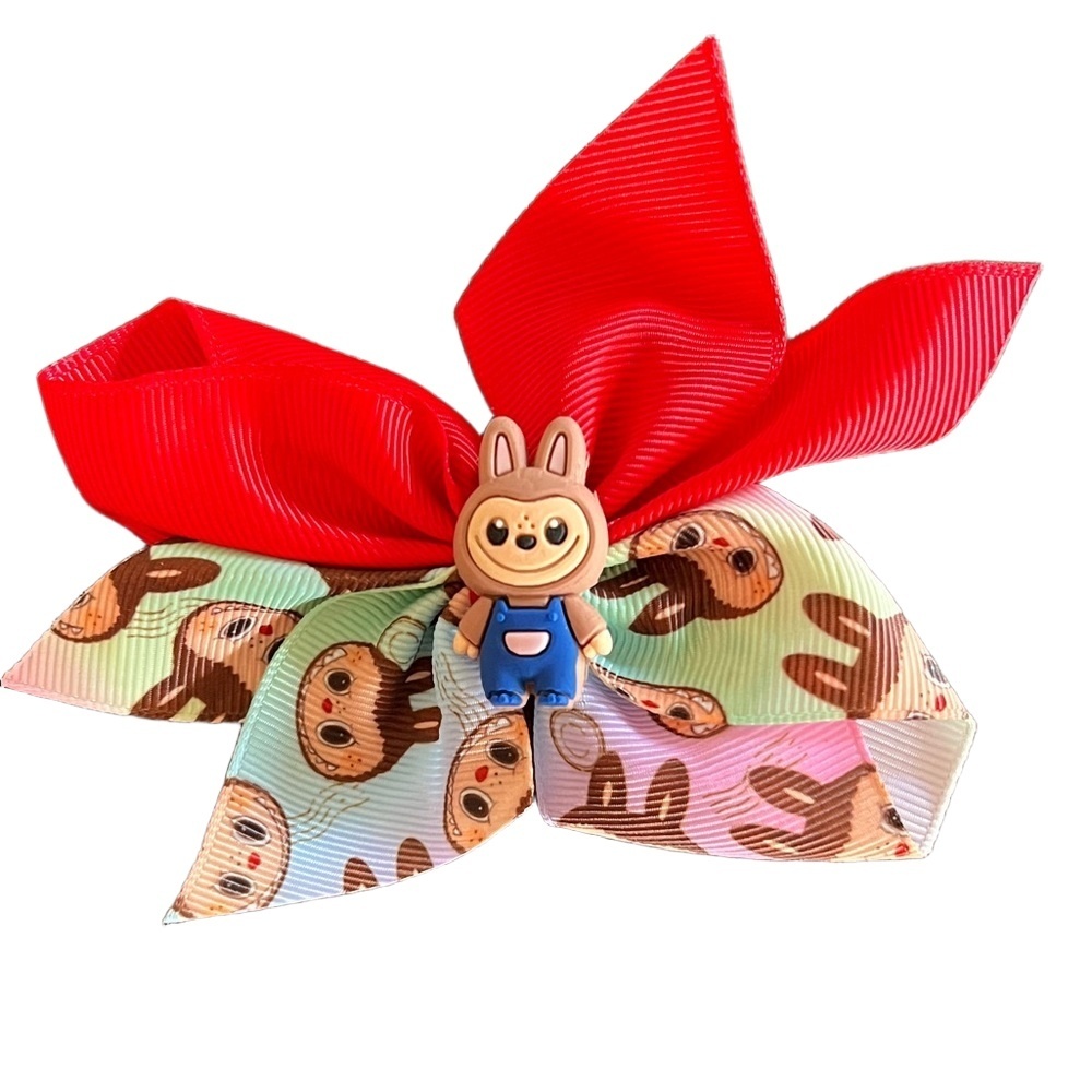 4/$15 Bundle Monster Girls Hair Bow 2 Tone Red Ribbon Blue Overall